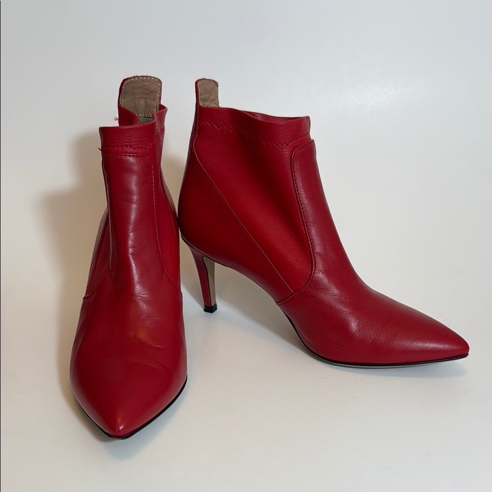 Lewit Sleek Leather Red Heeled Boots with‎ Pointed Toe Size 36.5